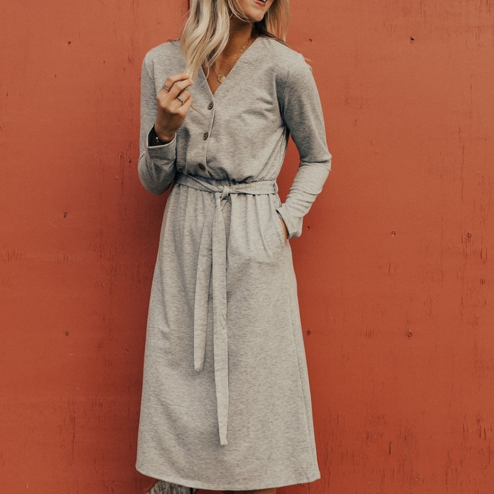 Roolee Grey Button Down Dress, L